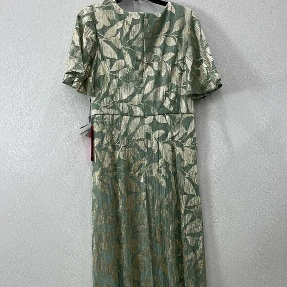 Foil Leaf Flutter-Sleeve Draped Gown - Picture 4 of 5